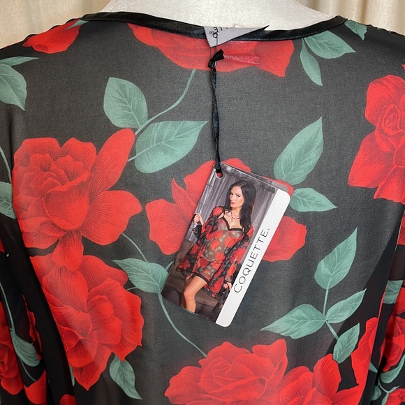 NWT- COQUETTE- SHEER SEXY ROSE LINGERIE ROBE ONE SIZE - Picture 9 of 10